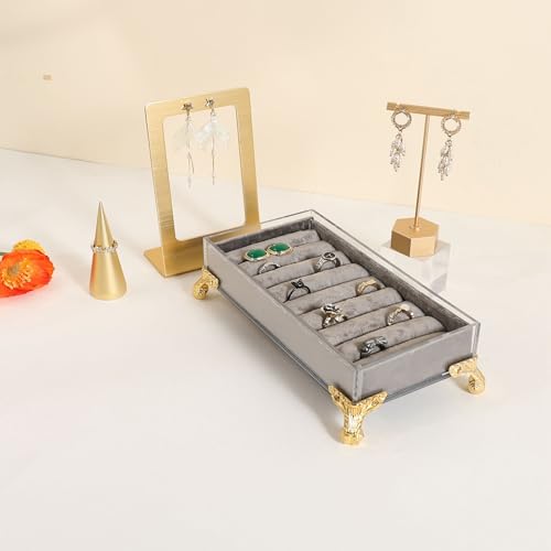velvet slots Ring holder for jewelry organizer, Grey earring ring display stand for selling, felt ring jewelry holder tray showcase【Velvet slots Ring Holder-Grey】 - color: Grey