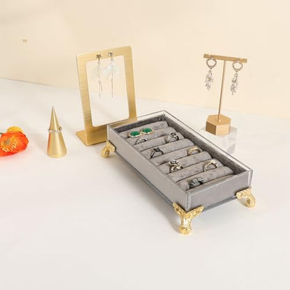 velvet slots Ring holder for jewelry organizer, Grey earring ring display stand for selling, felt ring jewelry holder tray showcase【Velvet slots Ring Holder-Grey】 - color: Grey
