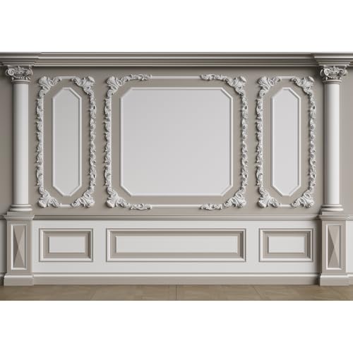 Vintage Room Backdrop Classic Interior Marble Pillars White Wall Photography Background European Style Castle House Living Room Frame Wallpaper Backdrop Decorations Birthday Props 5x4ft - color: Grey, size: 5x4ft