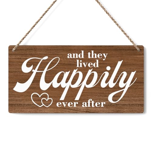 Rustic Wedding Signs And They Lived Happily Ever After, Ring Bearer Sign, Wedding Decor Weddings Stuff Engagement Decorations 12x6 Inches (Brown) - color: And They Lived Happily Ever After