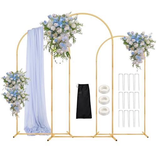 Wedding Arch Backdrop Stand, 6FT, 5FT, 4FT Set of 3 Metal Gold Balloon Arch kit Stand for Ceremony Baby Shower Birthday Bridal Party Event Background Decoration, Garden Climbing Plant Fram - size: 6FT+5FT+4FT