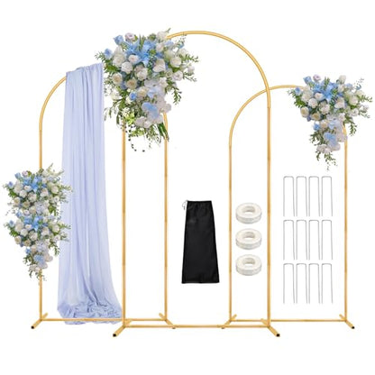 Wedding Arch Backdrop Stand, 6FT, 5FT, 4FT Set of 3 Metal Gold Balloon Arch kit Stand for Ceremony Baby Shower Birthday Bridal Party Event Background Decoration, Garden Climbing Plant Fram - size: 6FT+5FT+4FT