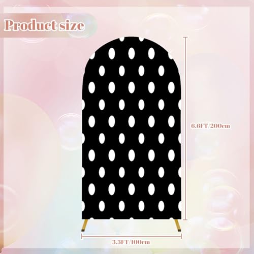 Wedding Arch Backdrop Cover 6.6FT Seamless Circles Ornament Dots Polka dot Black White Spandex Fitted Arch Cover Round Top Stands Cover for Birthday Party Ceremony Banquet Decoration - color: Color14, size: 6.6x3 FT
