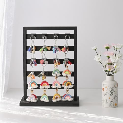 Ikee Design Free Assemble 2 Pcs Set Wooden Jewelry Display Rack with 20 Removable Metal Hooks/Each, Earring Card Display Holder Stand for Necklaces,Bracelet, Keychain Stand, Black Color - color: 8) Black, 2 Pieces