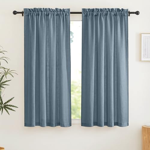 RYB HOME Blue Curtains Sheer - Flax Linen Sheers Farmhouse Curtains Airy Light Filtering Privacy Window Covering for Bedroom Living Room Dining, Stone Blue, 52 inch Width x 63 inch Length, 1 Pair - color: Stone Blue, size: 52"W x 63"L (Pack of 2)