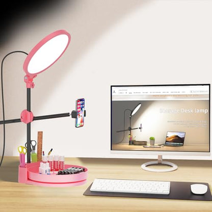 Selfie Light Kit for Desk and Laptop,55W Dimmable Full Screen Ring Light,with Rotating Storage Box,Pen Holder Stand,Phone Holder and Controller (Pink, 10.5) - color: Pink