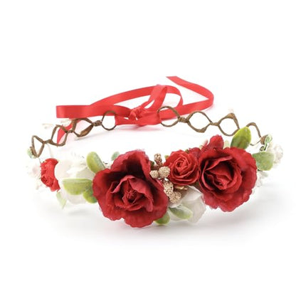 Flower Girl Flower Crown Pink Baby Girls Floral Headpieces Kids Headband Children Hair Wreath Photo Prop (Dark Red-Child Size) - color: Dark Red