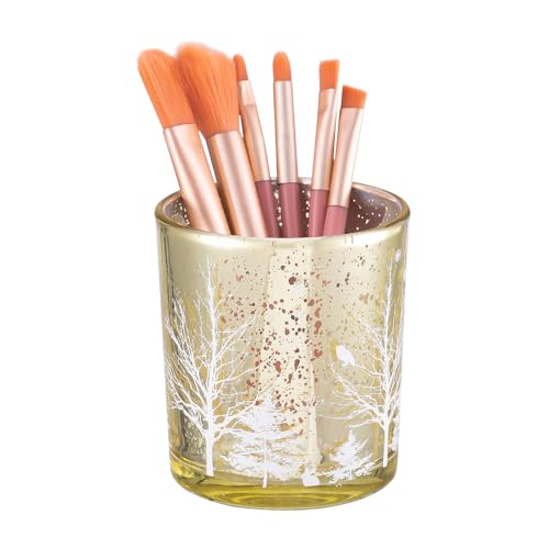 DASITON Makeup Brush Holder Organizer, Crystal Glass Cosmetic Makeup Brushes Storage Holder, Christmas Tree Make Up Brush Cup for Vanity Décor, Small Pen Holders for Desk, Toothbrush Holders (Yellow) - color: Yellow