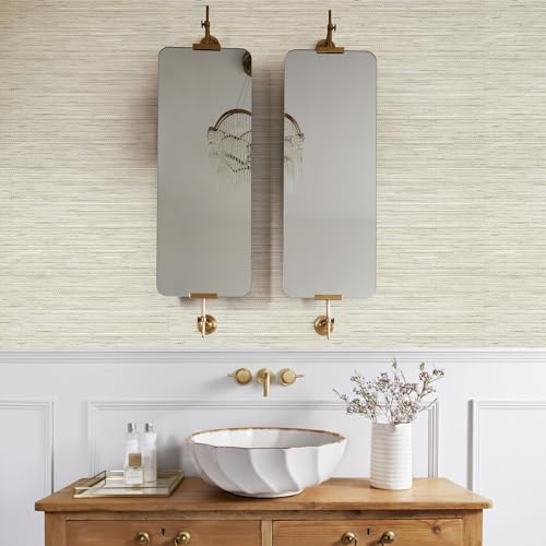 JiffDiff Grasscloth Wallpaper Peel and Stick Cream Grassweave Stick on Wallpaper Textured Self Adhesive Contact Paper 1181" x 17.3" - color: Beige, size: 17.3" x 1181"