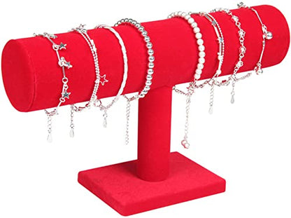 ChezMax Necklace Jewelry Display Jewelry Stand Hovering T-Bar Bracelet Holder for Home Organization - color: C-Red Velvet