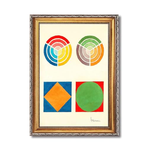 Framed Geometric Color Theory Poster Canvas Print Art Vintage Color Wheel Shapes Wall Art Painting Pictures Wall Decor for Living Room Apartment Home Decor (16L"x24W",Retro Framed) - size: 16L"x24W"