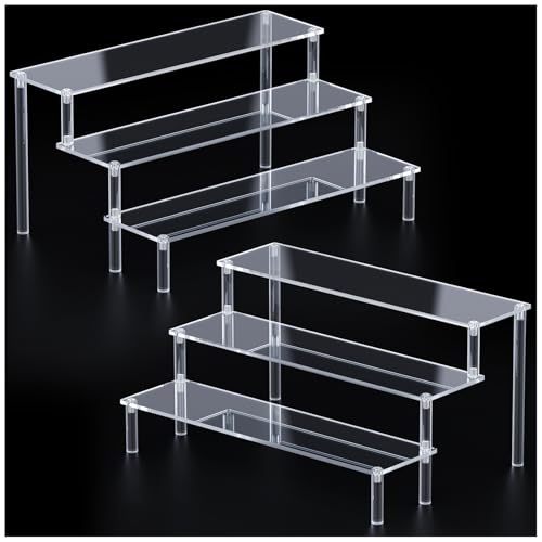 2 Packs Acrylic Display Stand Riser,3 Tier Perfume Organizer Cupcake Stand Acrylic Pop Shelves Holder,Clear Desk Display Shelf for Figure,Trinket,Collectibles,Dessert Stands for Party Decor-11.6in - color: Clear, size: 11.6x3.1 inch