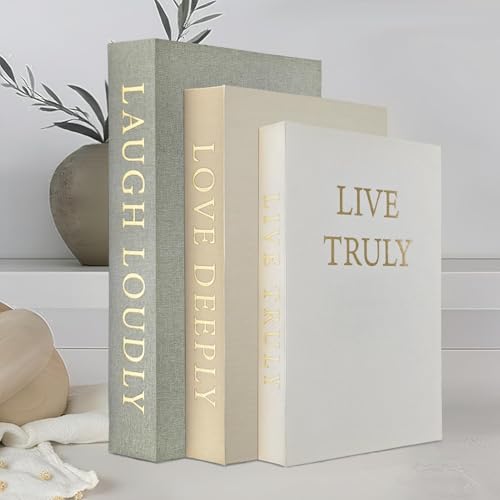 Aesthetic Decorative Books, Set of 3 Linen Fake Book Boxes, Faux Book Decor for Coffee Table, Bookshelf, Entryway Tables - color: Beige