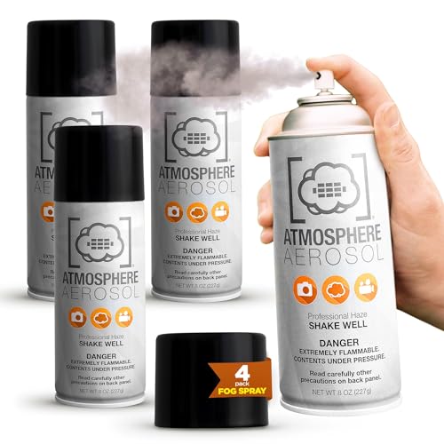 4 Pack Atmosphere Aerosol Haze/Fog Spray for Photography - Safe & Portable Mini Fog Machine Alternative - Smoke and Light Ray Effects Maker for Indoor and Outdoor, No Battery - Made in The USA - size: 4