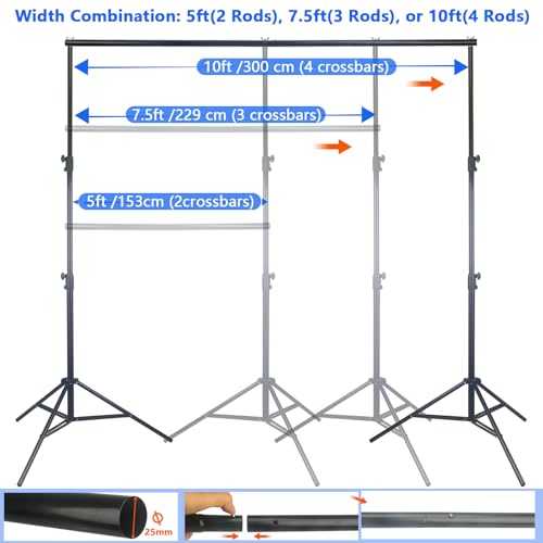 10x7 ft Adjustable Photo Backdrop Stand, Heavy-Duty Background Support System with Carry Bag & Clamps for Photography, Wedding, Party, Projector Screen, Studio Shoots