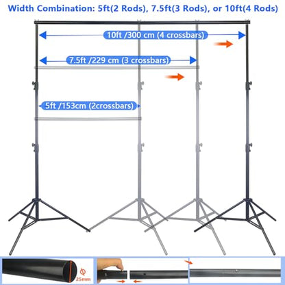 10x7 ft Adjustable Photo Backdrop Stand, Heavy-Duty Background Support System with Carry Bag & Clamps for Photography, Wedding, Party, Projector Screen, Studio Shoots