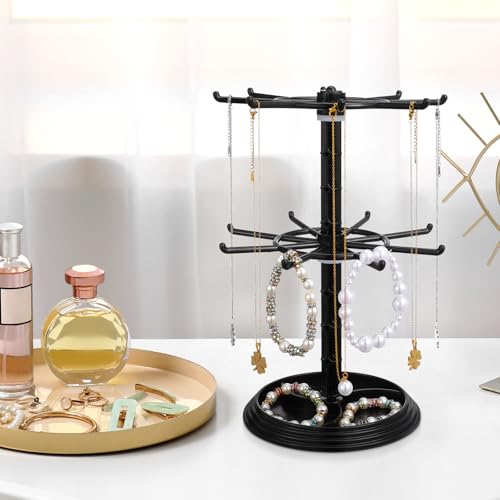Jewelry Stand 2 Tier Necklace Holder Black Bracelet Hanging Organizer Rotating Jewelry Earring Display Keychain Display Stand Plastic Jewelry Rack for Malls Counter Dressing Table