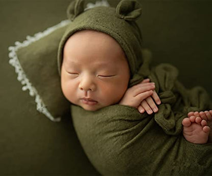 Newborn Baby Boy Girl Photography Props Bow Wrap, Posing Aid, Hat and Blanket Set of 4 Pcs - color: Green