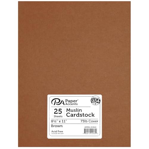 PA Paper Accents Textured Cardstock 8.5" x 11" Brown, 73lb Colored Cardstock Paper for Card Making, Scrapbooking, Printing, Quilling and Crafts, 25 Piece Pack - color: Brown