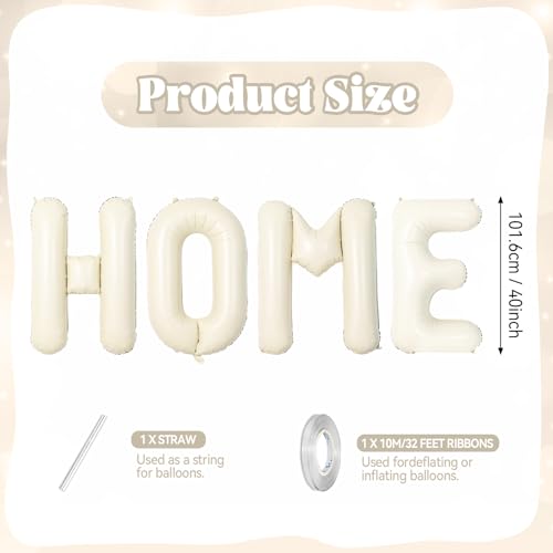 40 Inch Beige HOME Balloons, Large Cream Letter Balloon for Housewarming Party Decor, Ivory White New Home Welcome Balloon Banner Balloons Sign for Sweet House Warming Homecoming Party Decorations - color: Cream Letter-home