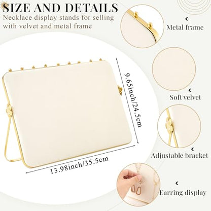 Colingmill 1 Pack Necklace Display Stand for Vendors 14 x 9.7 Inch Large Velvet Necklace Display Stand Double-sided Chain Holder Beige Grey Chain Jewelry Holder for Selling Craft Show Exhibidores