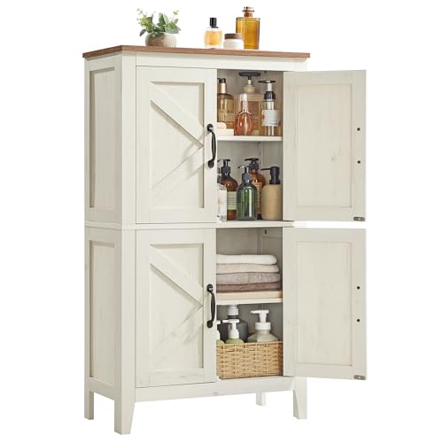 VASAGLE LIRY Collection - Farmhouse Storage Cabinet, Bathroom Floor Cabinet with Barn Doors, Freestanding Kitchen Pantry, Adjustable Shelves, for Dining Room, Living Room, Rustic White, UBBK773W01 - color: Rustic White, style: 4 Doors