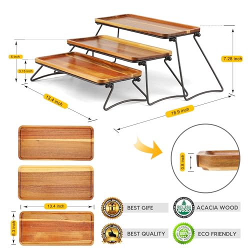 Manspdier Middle Size 3 Tier Cupcake Stand & Towers Serving Tray for Party, Acacia Wooden Dessert Table Display Set, Decorative Tiered Decor Small Chees Charcuterie Boards Rustic Wood Platters Trays - size: 13.4" x 18.9" x 7.3"