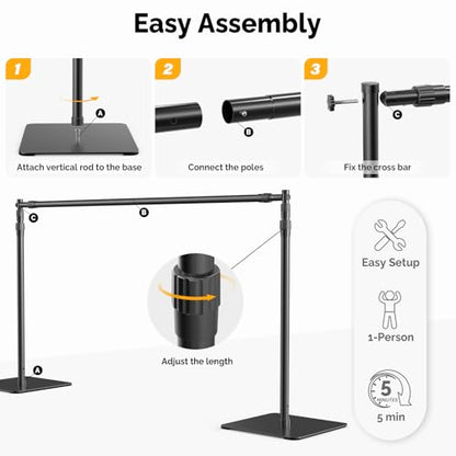 ShowMaven Backdrop Stand, 8x10 ft Adjustable Photo Backdrop Stand Kit, Heavy Duty Background Stand with Steel Base for Photography, Baby Shower, Birthday Parties, Wedding - color: Black