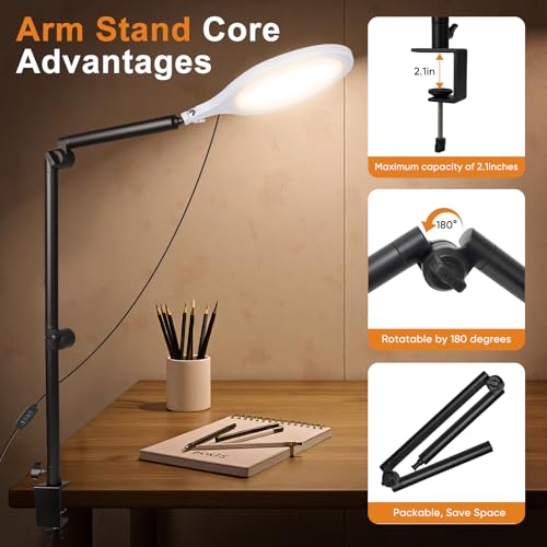 Desk Ring Light, 10" LED Ring Light for Desk with Clamp, 360°Rotate & Flexible Height Full-Screen Overhead Ringlight for Video Recording, TikTok, YouTube, Live Streaming, Content Creation, White