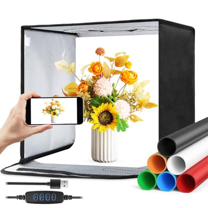 Photo Light Box 12 inch, Photography Lighting Tent Studio Kit with 3-Color Temperature Dimmable LED Light, 6 Colors Backdrops for Jewelry/Artwork/Small Objects Tabletop Studio