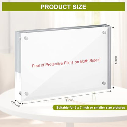 5x7 Acrylic Picture Frame 10 Pack, Clear Picture Frames Double Sided Magnetic Acrylic Frames Freestanding Photo Block Frame Desktop Display Floating Frameless Frame Stand - size: 5"x7"