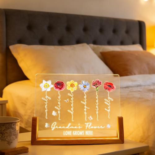 Customized Grandma's Garden Night Light, Personalized Birth Month Flower with Kids Name Acrylic LED Lamp, Mother Day Gift, Grandma Gift, Mom Gifts, Gifts for Birthday - color: Style 4