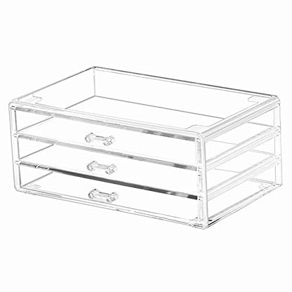 Cq acrylic 1 Pack Clear Acrylic Drawer Organizer Countertop,Stackable 3 Drawers Makeup Storage,Cute Cube Make Up Organizer for Dresser Hair Clip,Beauty Product Desk and Bathroom Organizers and Storage