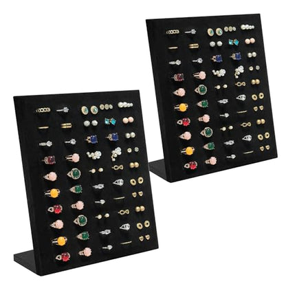 Homeanda Ring Display Stand with Velvet Lining, 2 Pcs L-Shaped Jewelry Organizer with Individual Slots, Sturdy Non-Slip Base for Retail Display, Home Storage & Photography (8" x 4" x 9.6") - style: 2 PCS