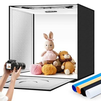 Light Box Photography 20"x20" with 80LED Lights and 4 Color Backdrops Photo Box with Lights, Foldable Light Box with Adjustable Brightness, 6000-6500K Dimmable Portable Picture Box Shooting - size: 20" with 6000-6500K