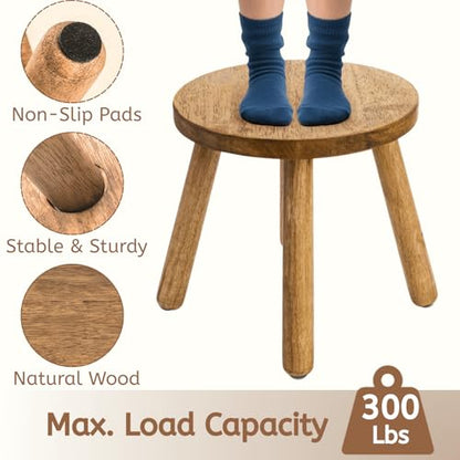 Youeon 12 Inch Round Solid Wooden Step Stool, Non-Slip One Step Stool for Adults, Holds up to 300 Lbs, Portable & Sturdy, Footstool for Bedroom, Bathroom, Kitchen, Easy to Assemble - size: 11.8"d X 11.8"w X 11.6"h