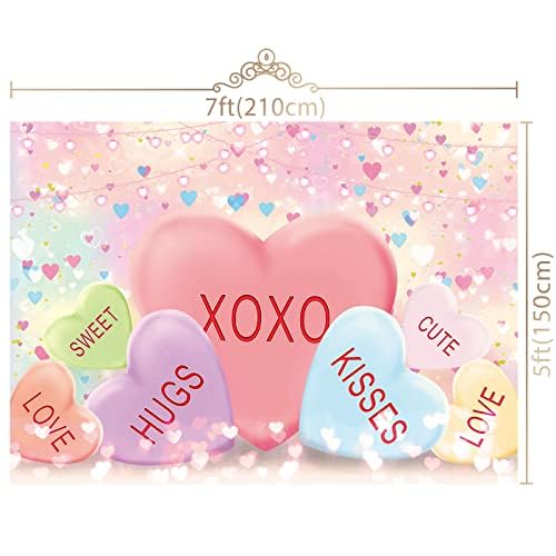 7x5ft Valentine's Day Backdrop Sweethearts Candy Conversation Hearts Photography Background for Baby Shower Kids Family Valentine's Day Party Photo Studio Props