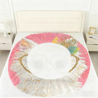 Girls Cat Themed Fitted Sheet Set Full Size Pink Glitter Cat with Heart Glasses Print Sheet Set Kawaii Bow Kitten Bedding for Kids Toddler Bedroom 1 Fitted Sheet + 1 Flat Sheet + 2 Pillowcases - color: Cat 09, size: Full