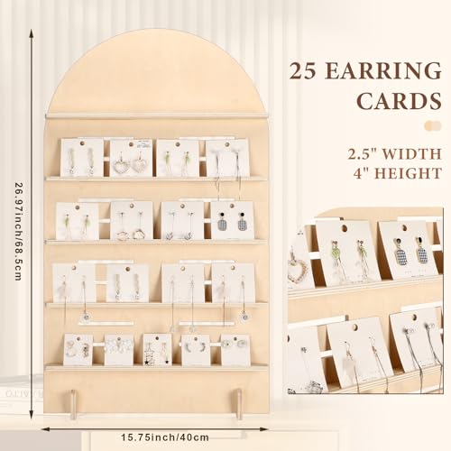 DoubleFill 5 Tier Wooden Earring Display for Vendor Arch Jewelry Display Stand Rack with Adjustable Height for Retail Selling - color: Wood Color