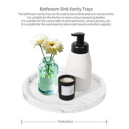 Silicone Bathroom 7" Tray Vanity Tray Trinket Tray for Scrubber, Lotion Bottles, Perfume, Jewelry, Candle, Key Trinket Ring (Marble White (Round)) - color: White (Round)