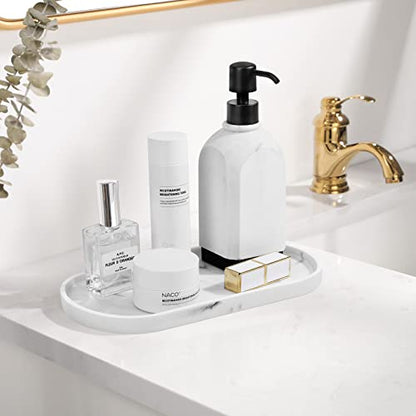 Luxspire Bathroom Vanity Tray, Handmade Resin Kitchen Tray, Oval Toilet Tank Tray, Bathroom Countertop Organizer Tray for Jewelry/Perfume/Soap Dispenser/Hand Towel - 11.4 Inch, Marble White - color: Marble White, style: Medium