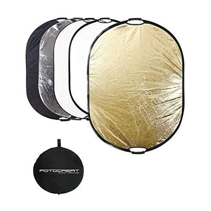 Portable 5-in-1 Oval 60”X80”/150X200cm Reflector Translucent Professional Collapsible Multi-Disc Light Reflector with Handles Silver, Black, Gold, White Surface for Photography Photo Studio