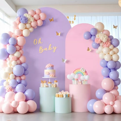 Pink and Purple Arch Cover 6.6ft Spandex Baby Shower Arch Backdrop Cover for Girls Birthday Party Bridal Shower Balloon Arch Stand Cover Butterfly Mermaid Theme Photo Arch Covers Stretchy Backdrop - color: Pink Purple, size: 6.6FT