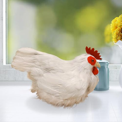 7.09" Realistic Hen Model Garden Statue, Chicken Simulation Model Lifelike Figurine Teaching Props, Rustic White Hen Sculpture for Landscape Yard Patio Porch Home Decor