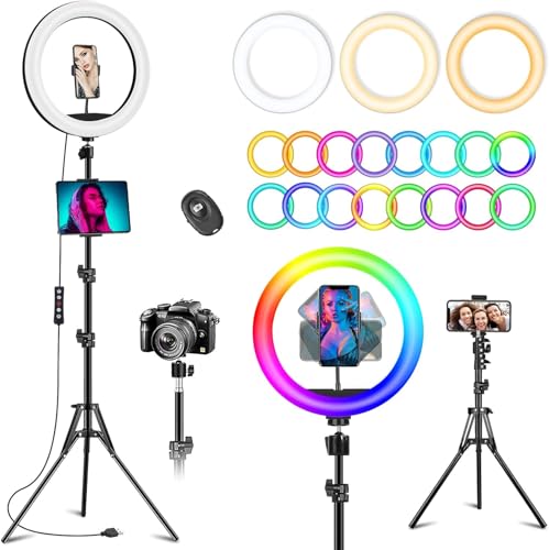 10.3" Ring Light with Tripod and Phone iPad Holder,Selfie Ring Light with 51 Color Mode,Circle Lighting for iPhone,Dimmable LED Phone Ringlight with Stand for Makeup/Video Recording/Photography/TikTok - size: 10.3 Inch