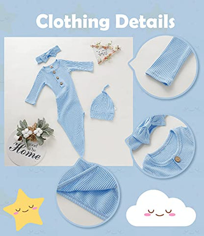Newborn Cotton Nightgowns Neutral Baby Knotted Sleeper Baby Coming Home Outfit - color: Blue