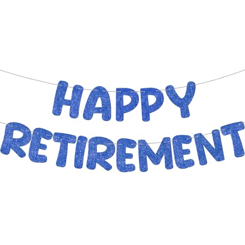 Fulmoon Pre Strung Happy Retirement Banner Glitter Retirement Sign Funny Official Retired Decor Party Decorations Supplies for Men Women Gifts (Navy Blue) - color: Navy Blue
