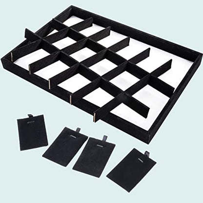 24 Grids Stackable Jewelry Tray Organizer with Removable Dividers, Velvet Jewelry Display Tray for Earrings Necklaces Bracelet Rings Display Showcase - Black - color: Black
