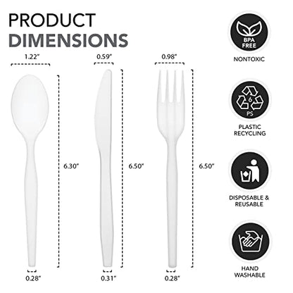 Party Essentials Medium Weight Plastic Cutlery Combo Set, Includes Knives/Forks/Spoons, 300 Pieces/100 Place Settings, White - color: White
