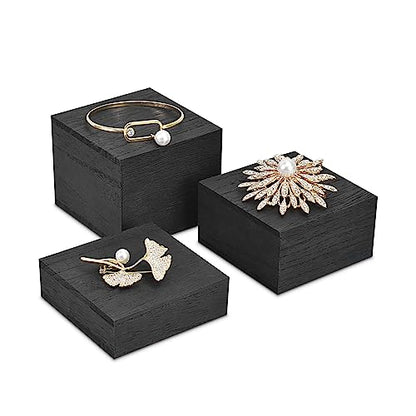 MOOCA Customizable Wooden Display Risers Set - 3 Different Height Stands for Jewelry, Watches, Cosmetics, and Accessory, Black Color - color: Black